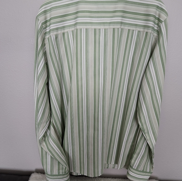 FOXCROFT GREEN AND WHITE STRIPED LADIES NO IRON LONG SLEEVE SHIRT SIZE 18 - Picture 2 of 5